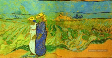  Gogh Art - Deux femmes traversant les champs Vincent van Gogh